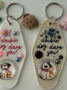 Junk Hotel Motel Keychain - RETRO - Double Dog Dare You - PERSONALIZED